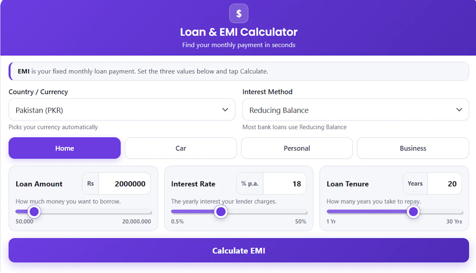 Loan & EMI Calculator screenshot 1