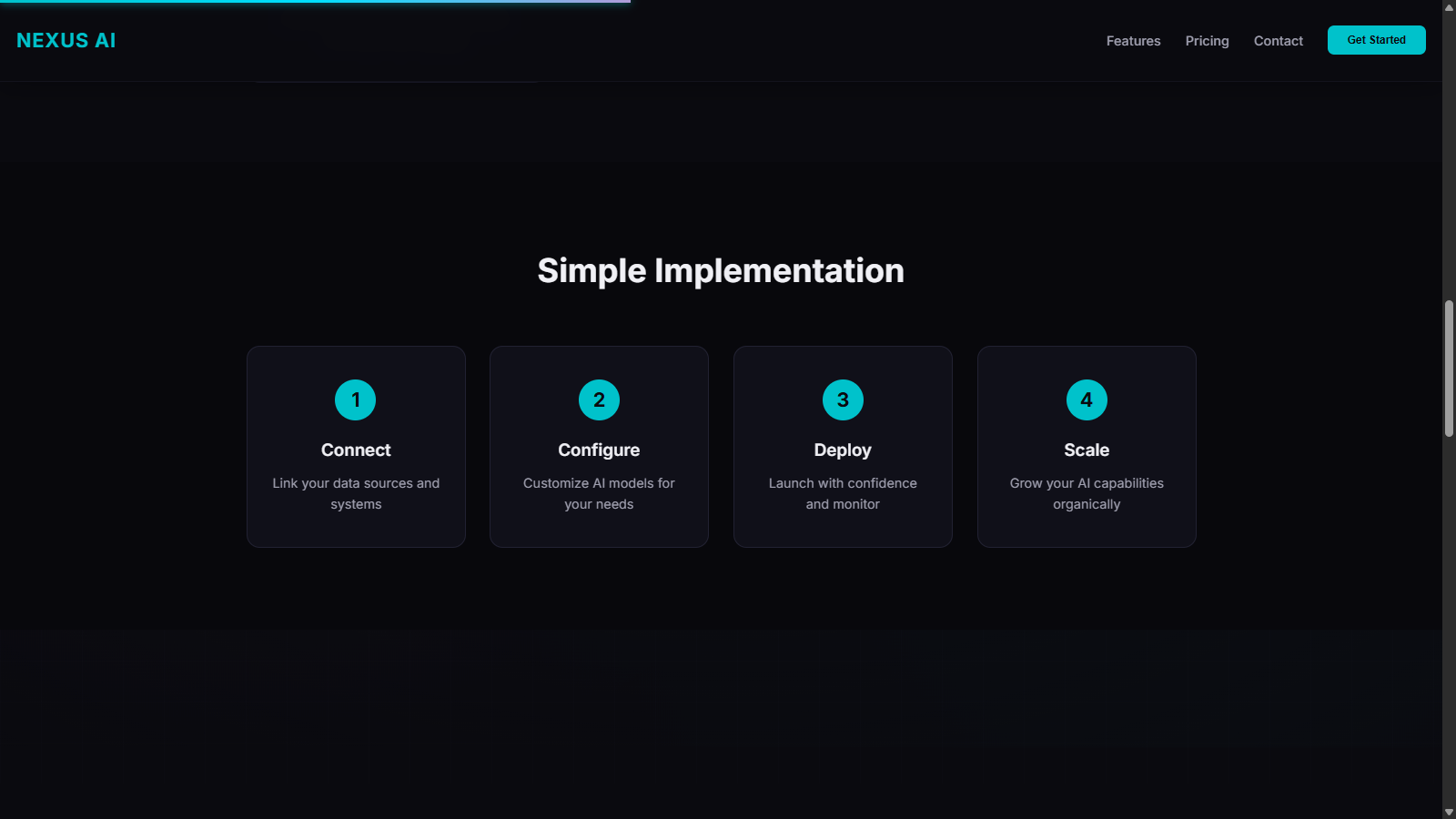 Nexus AI SaaS Landing Page - Screenshot 4 showing product features and functionality