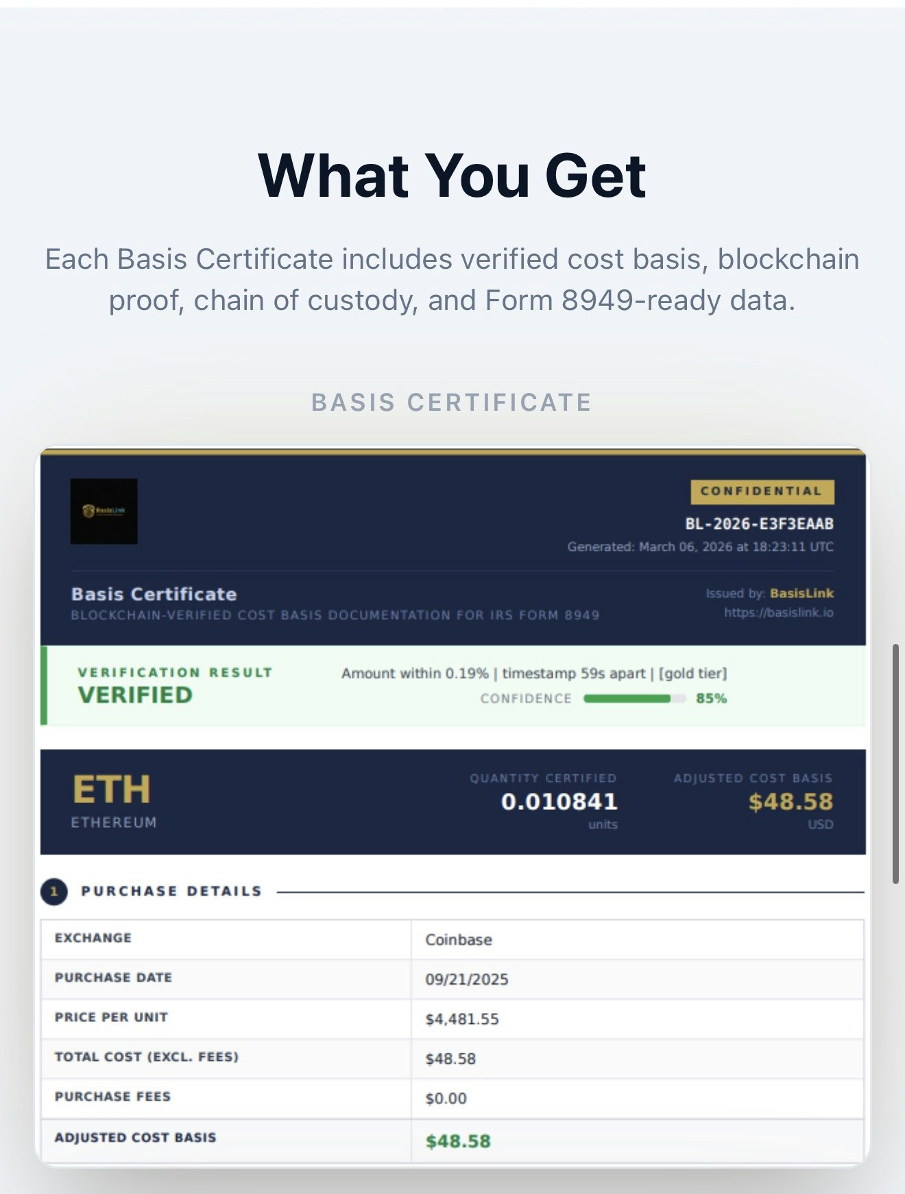 BasisLink Crypto Cost Basis Verification gallery image