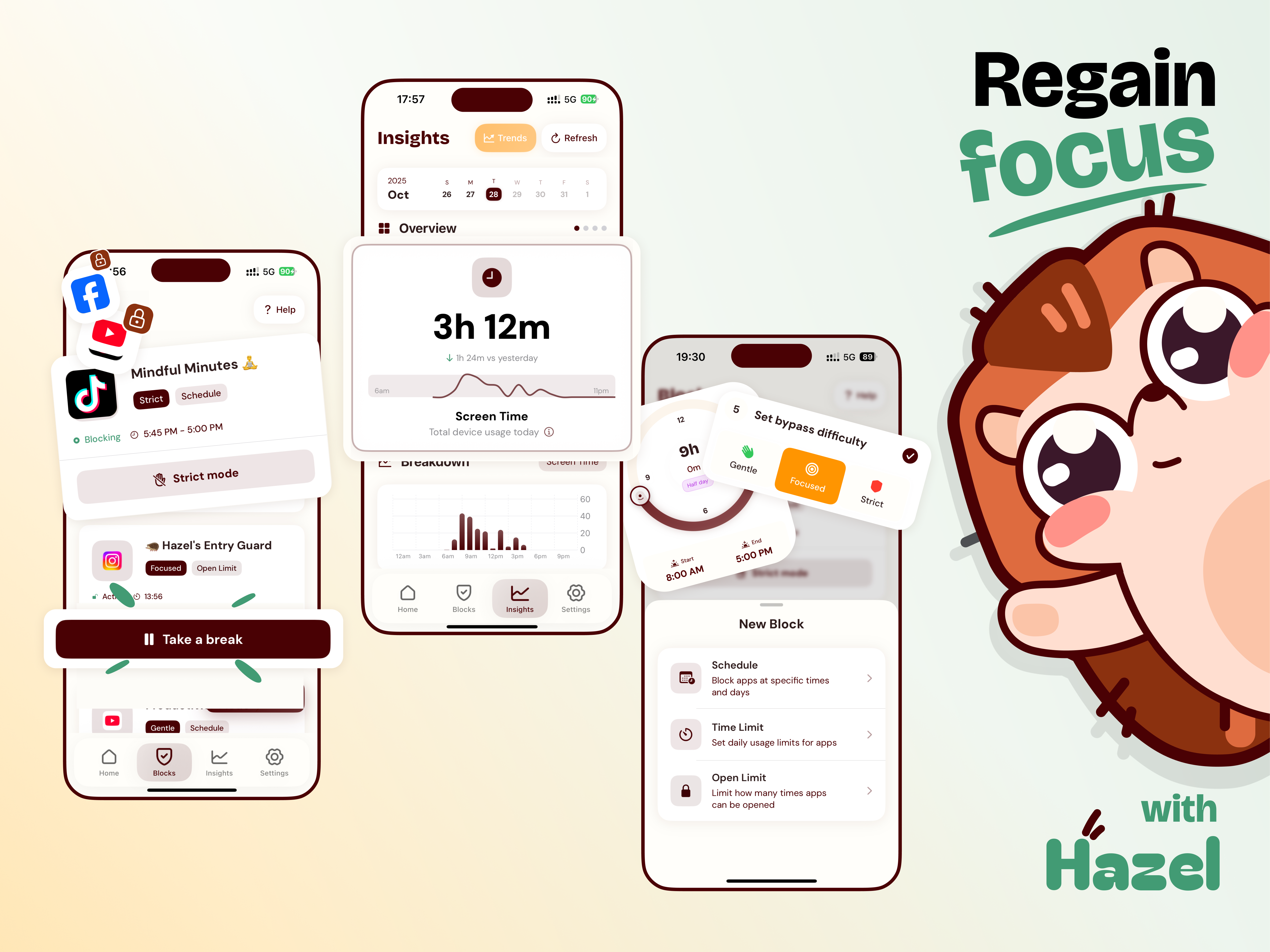 Hazel - Screen Time Companion - Main product screenshot demonstrating key features and user interface