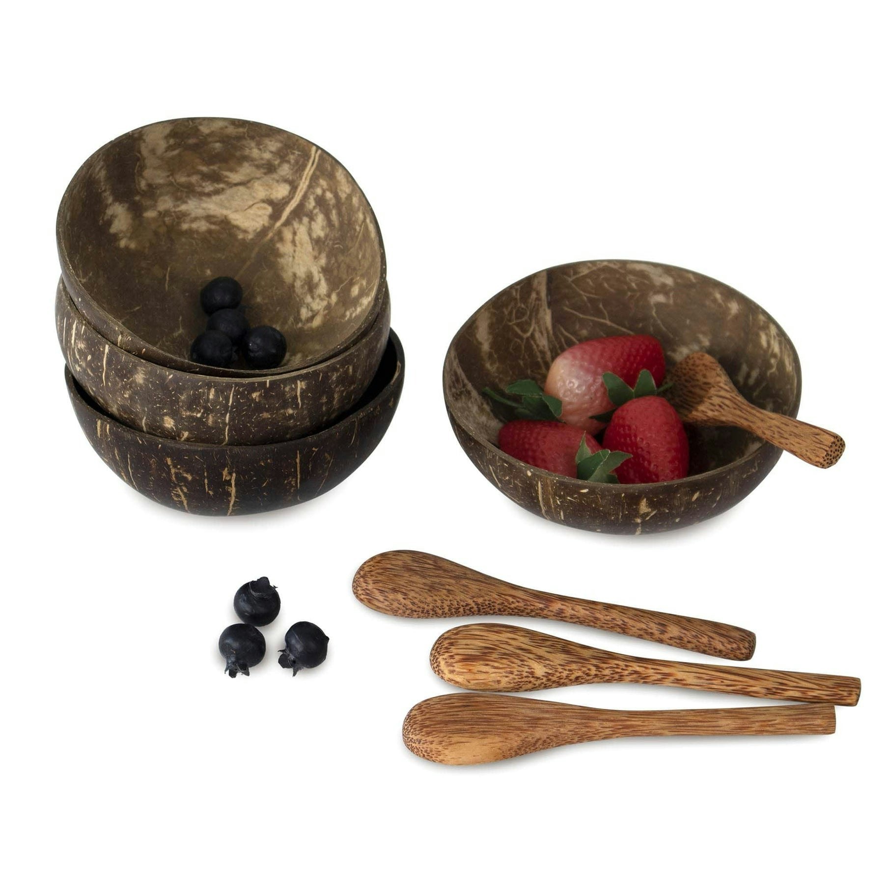 Coconut Bowls & Wooden Spoon Set