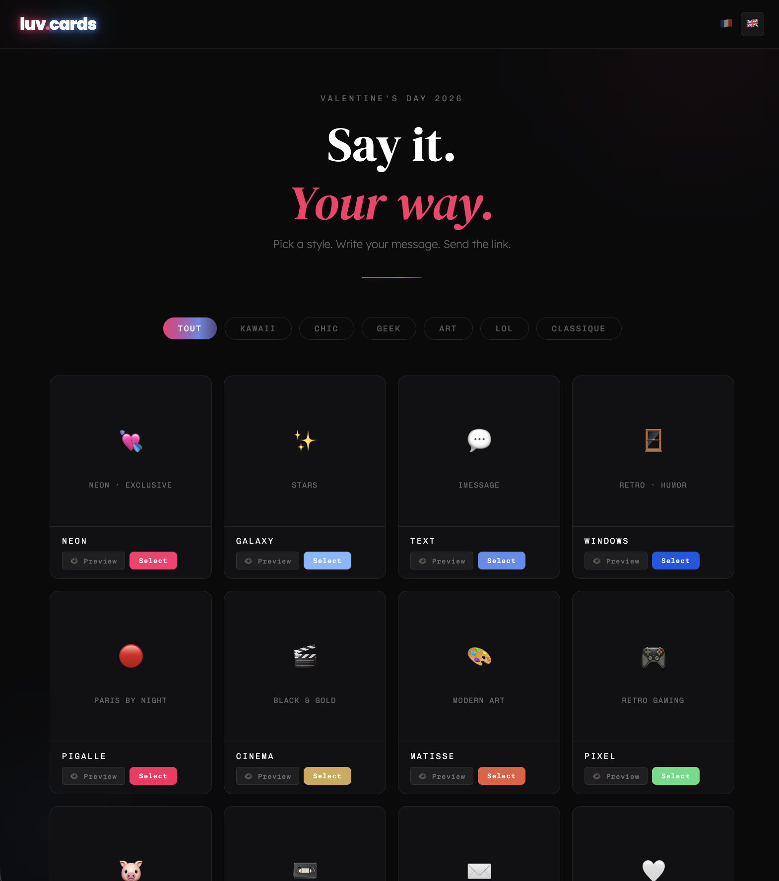 luv.cards - Main product screenshot demonstrating key features and user interface