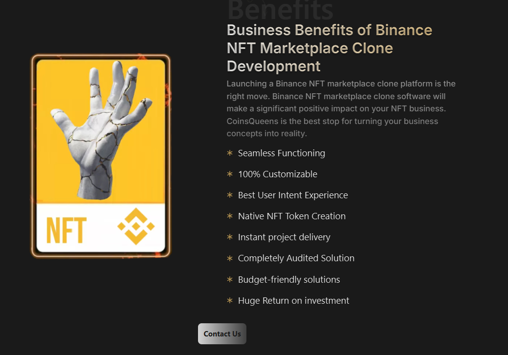 Binance NFT Marketplace Clone Script - Screenshot 2 showing product features and functionality