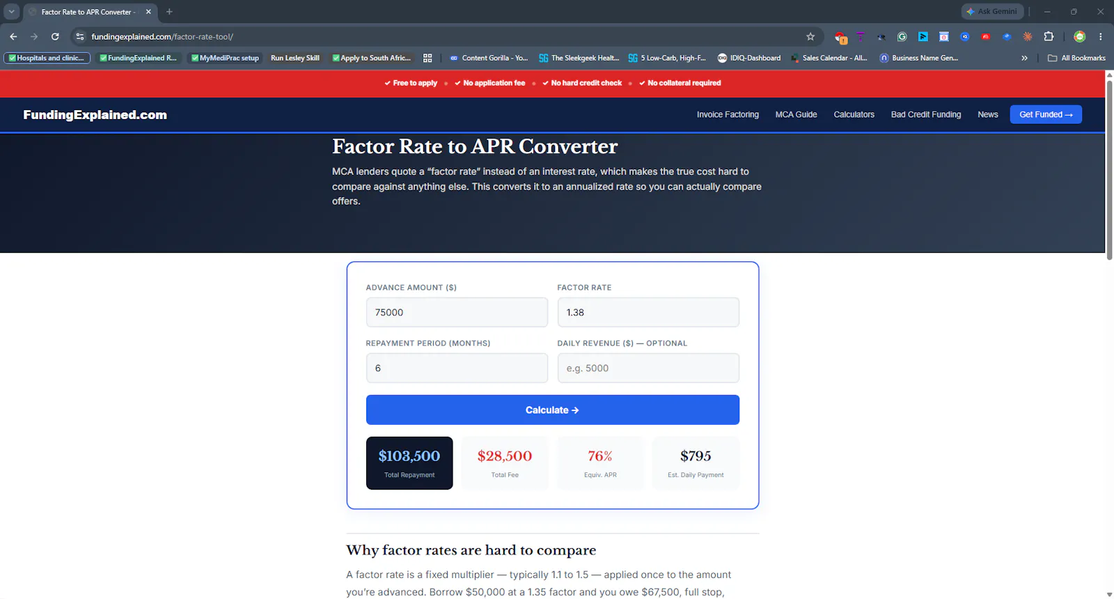 MCA Factor Rate Calculator screenshot 1