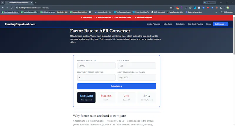 MCA Factor Rate Calculator screenshot 1
