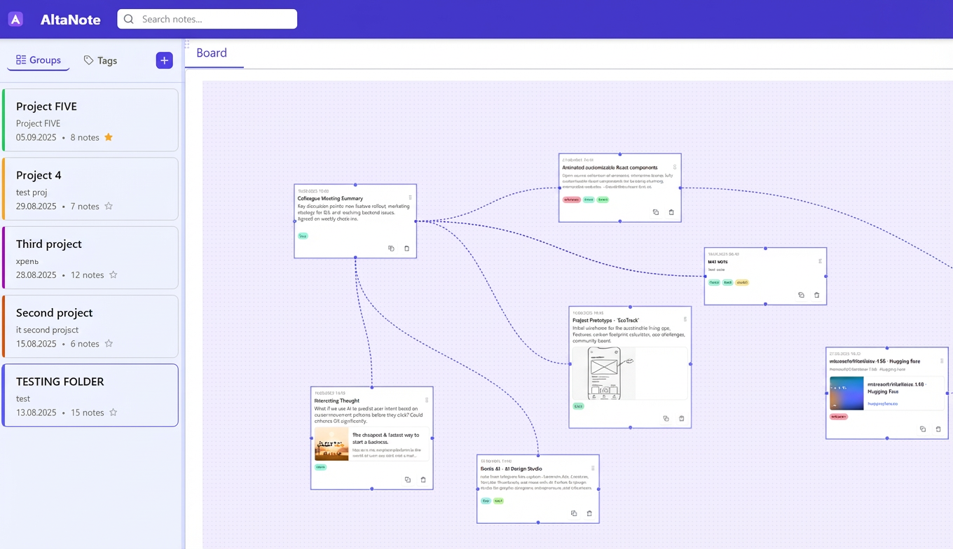 AltaNote — Notes That Think Back - Main product screenshot demonstrating key features and user interface