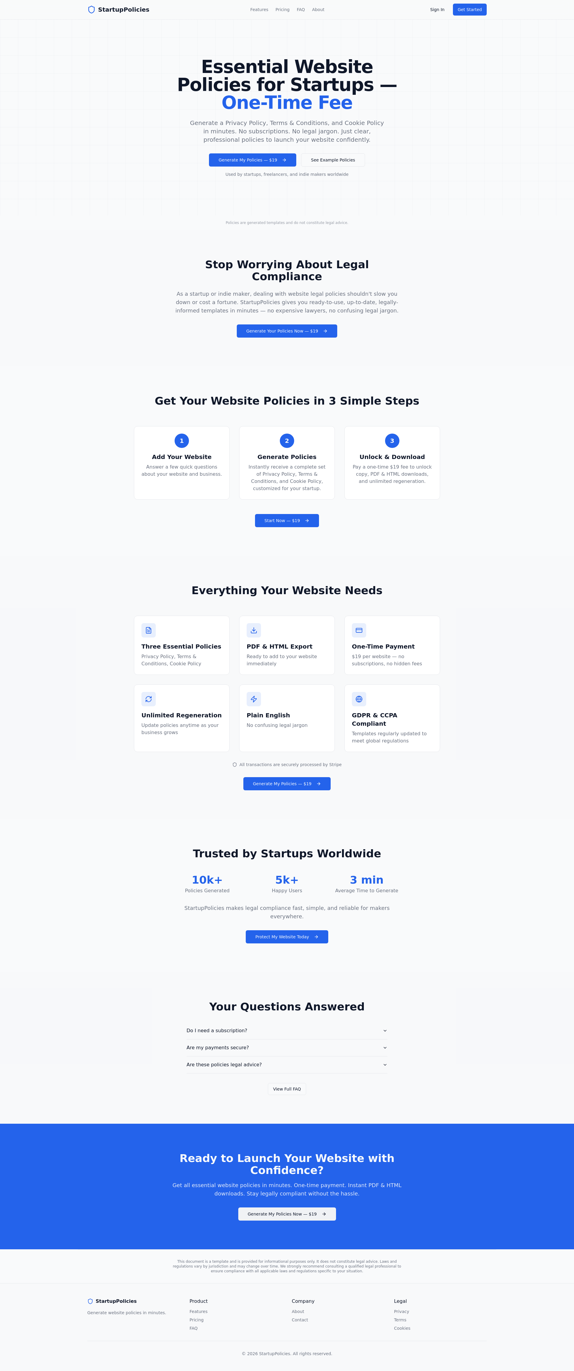 StartupPolicies - Main product screenshot demonstrating key features and user interface
