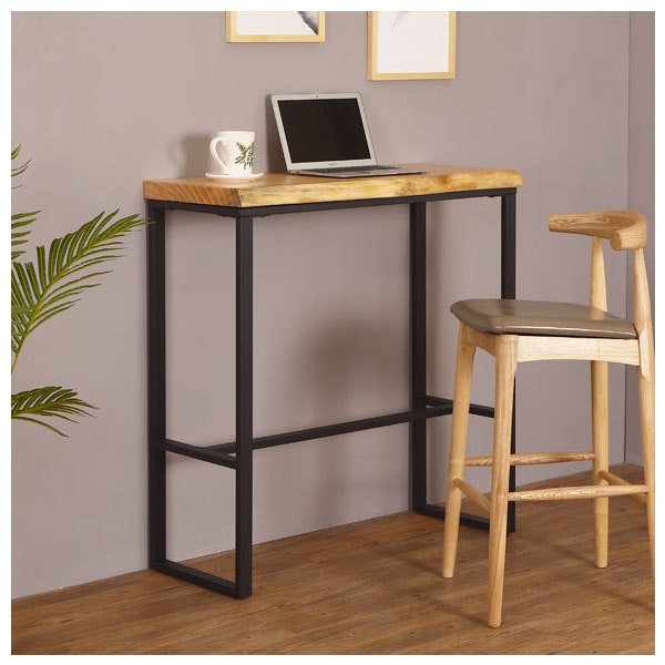 原木長方形木製鐵藝吧枱(松木)-100cm