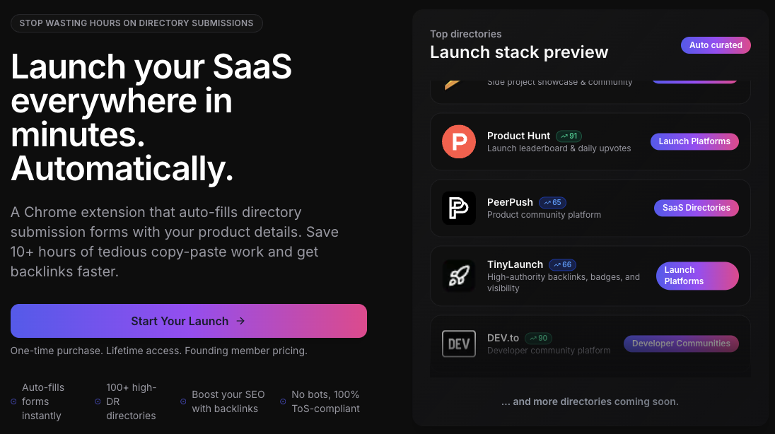 AutoSaaSLaunch - Main product screenshot demonstrating key features and user interface