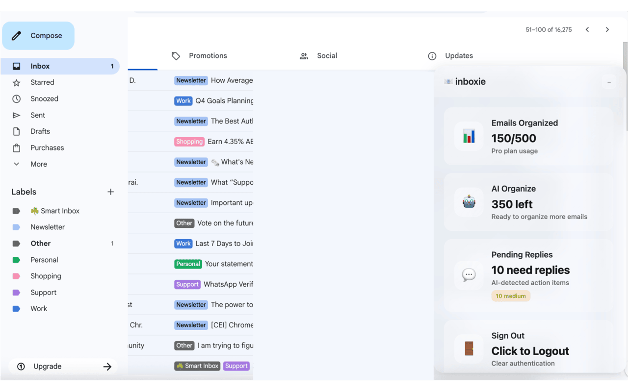 inboxie - Main screenshot showing features and interface