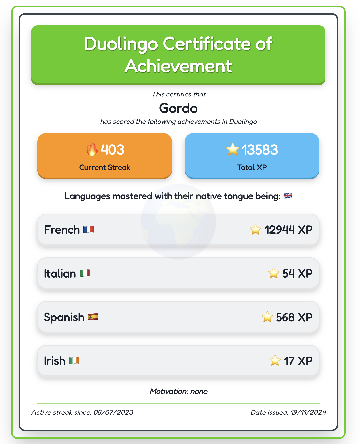 Mídia 3 de Certificados de duolingo