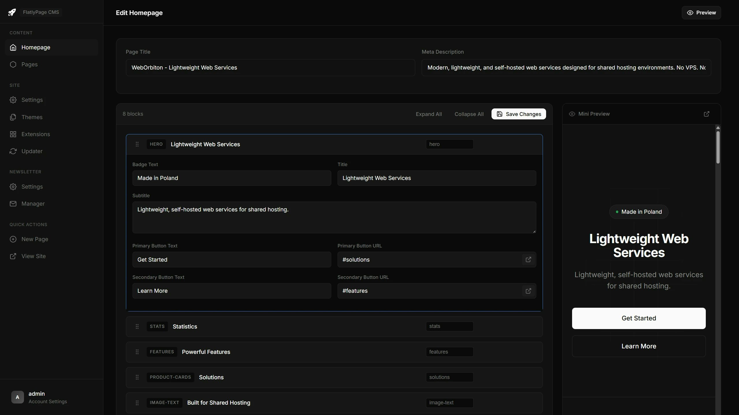 FlatlyPage CMS - Screenshot 2 showing product features and functionality