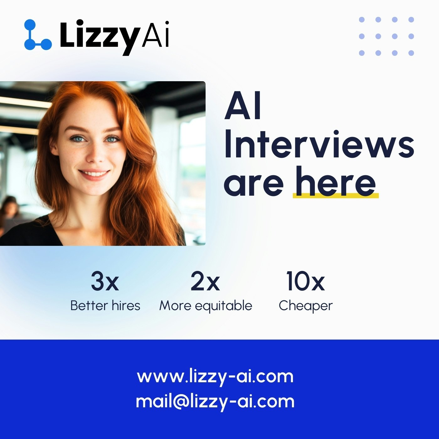 Lizzyai - KI -Interviews sind hier - Equitable 24/7 AI Avatar Interviewer mit 2-Wege-Engagement. Medien 2