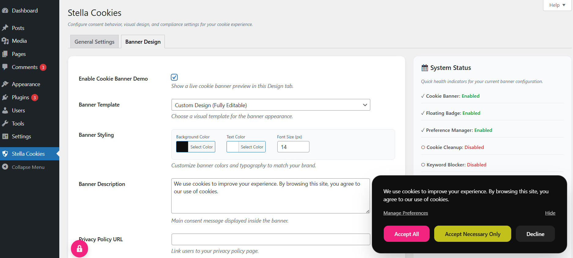 Stella Cookies: Wordpress Cookies Plugin gallery image