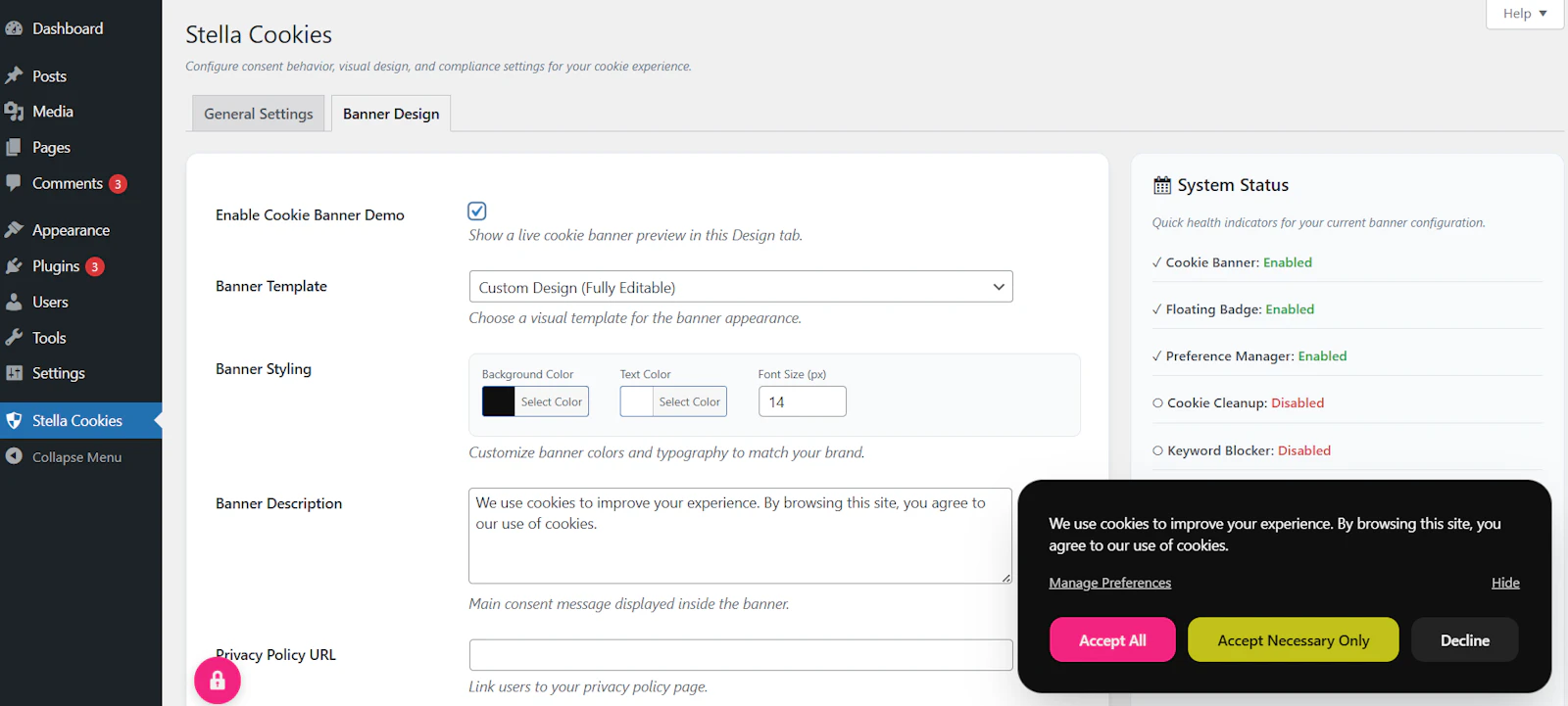Stella Cookies: Wordpress Cookies Plugin screenshot 4