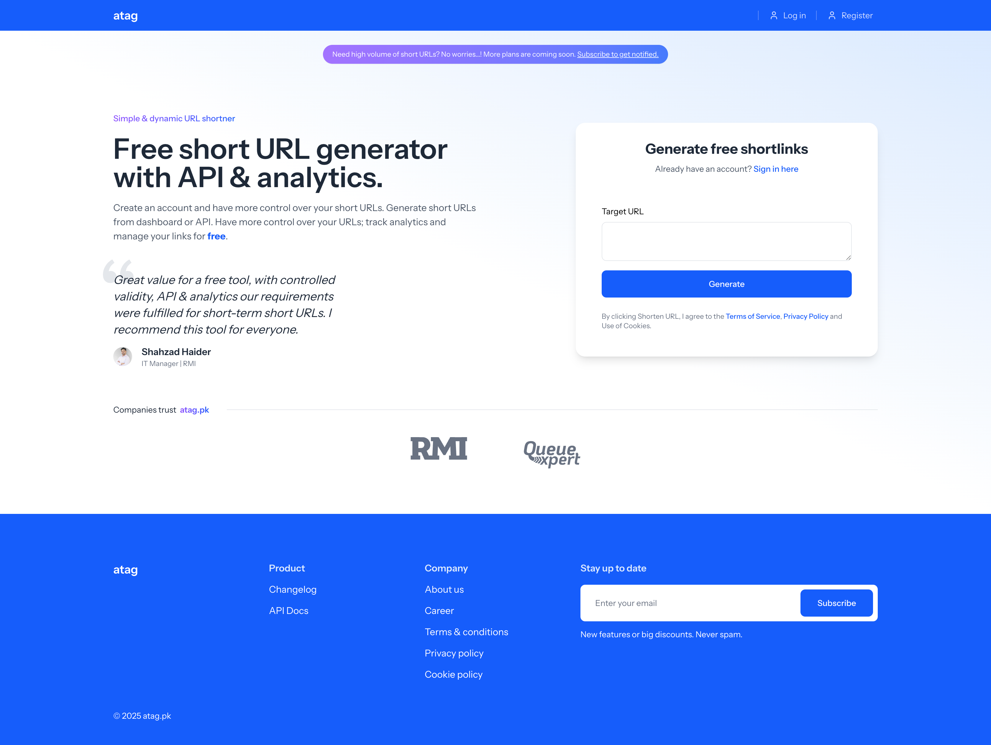 atag - URL -verkorter met API en analyses voor tekst- en bulk -URL's media 2