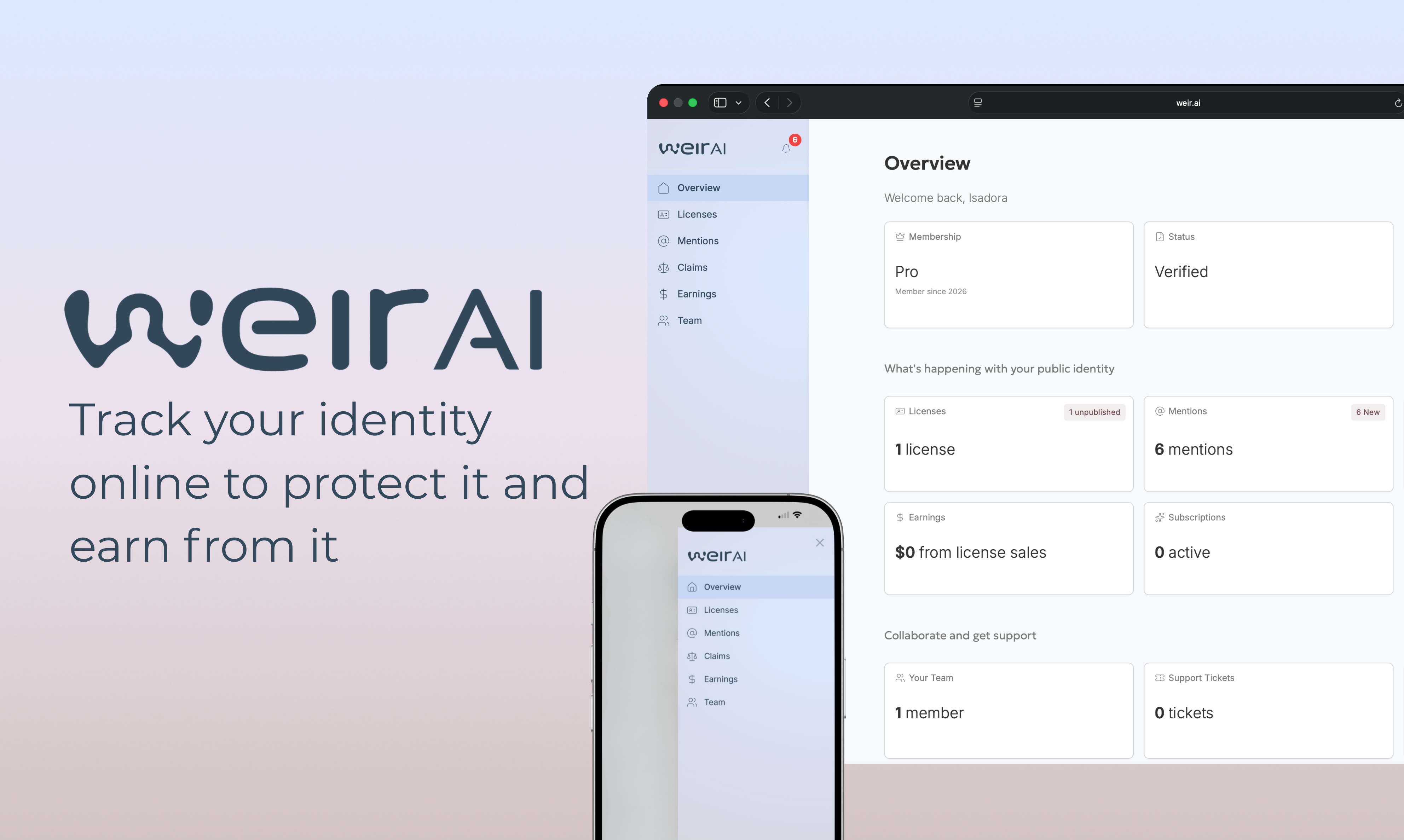 WEIR AI - Main product screenshot demonstrating key features and user interface