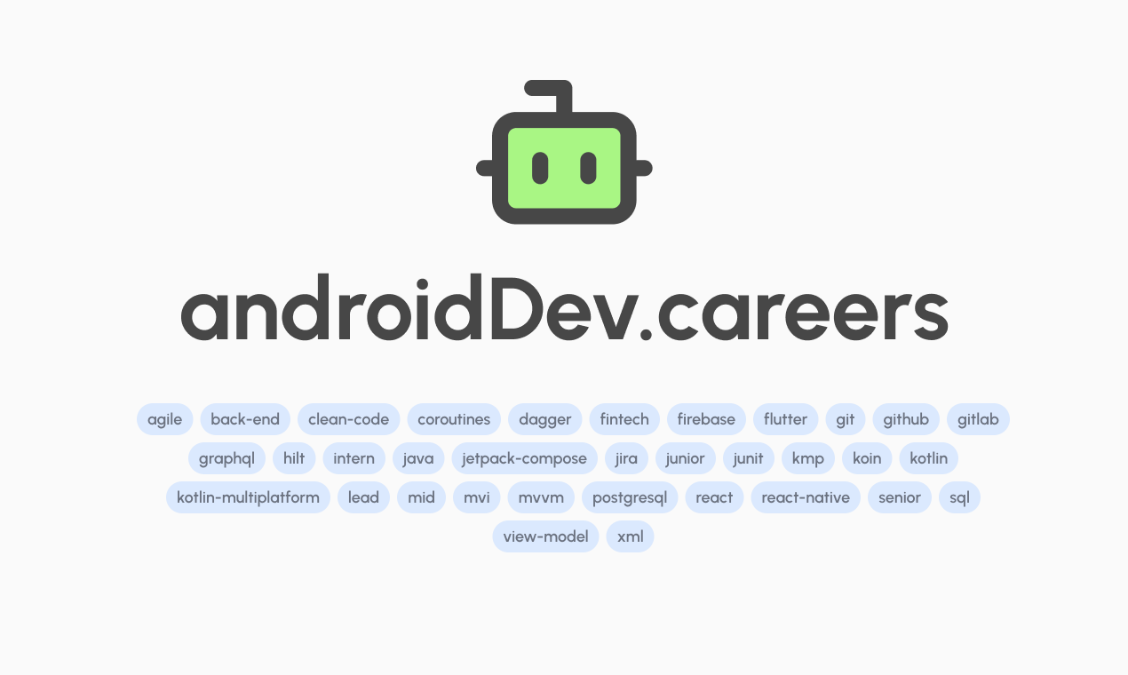 Mídia 1 de androidDev.careers - Conselho de emprego para desenvolvedores do Android