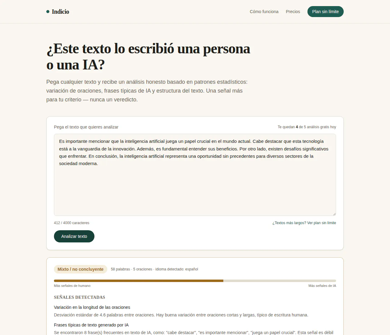 Indicio — Detector de texto de IA gallery image
