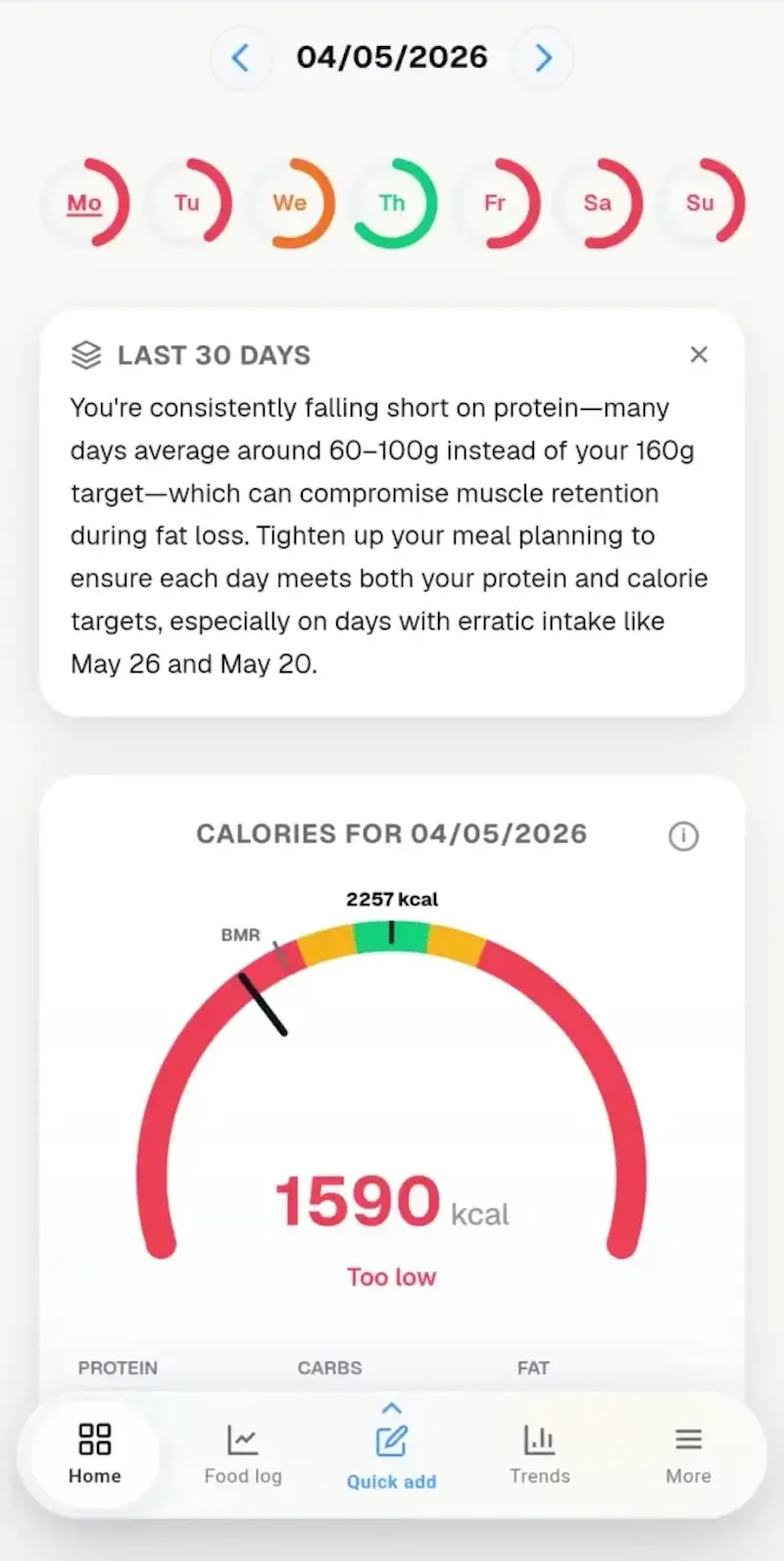 Kibora nutrition tracking app screenshot 1