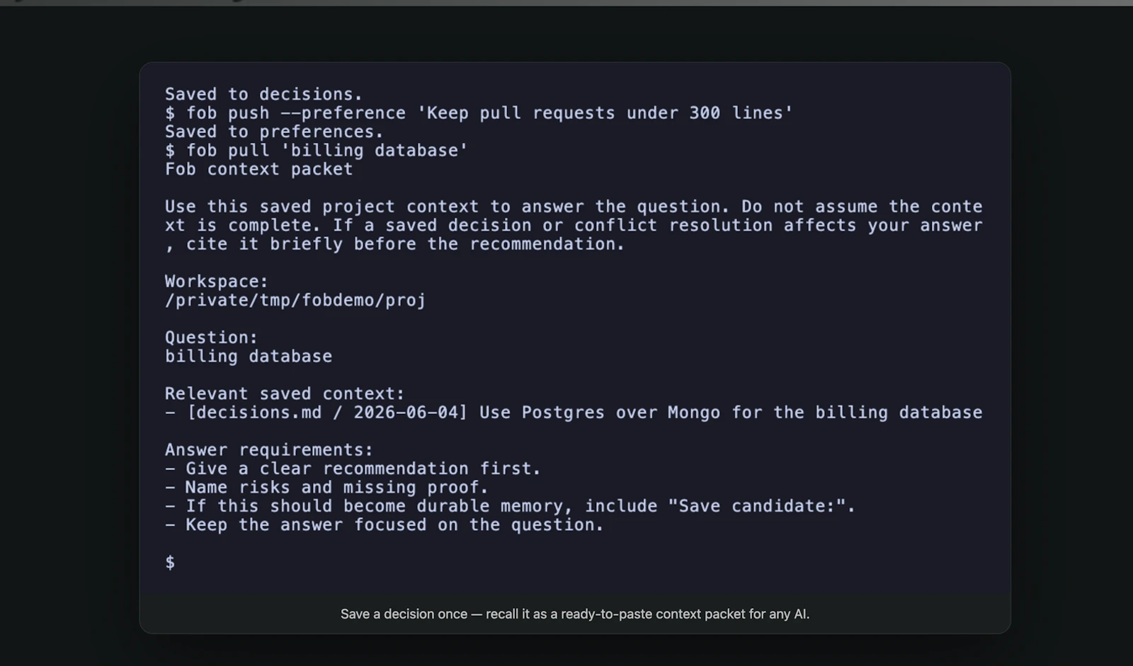 Fob: Local AI continuity layer screenshot 3