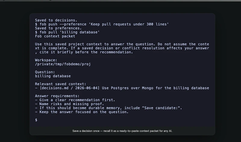 Fob: Local AI continuity layer screenshot 3