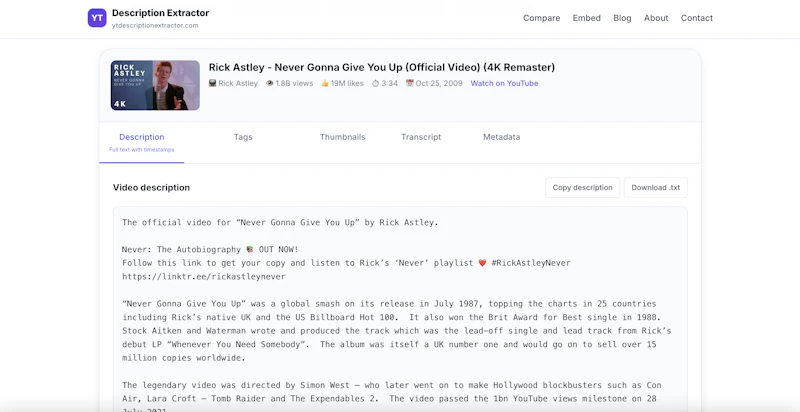 YT Description Extractor screenshot 3