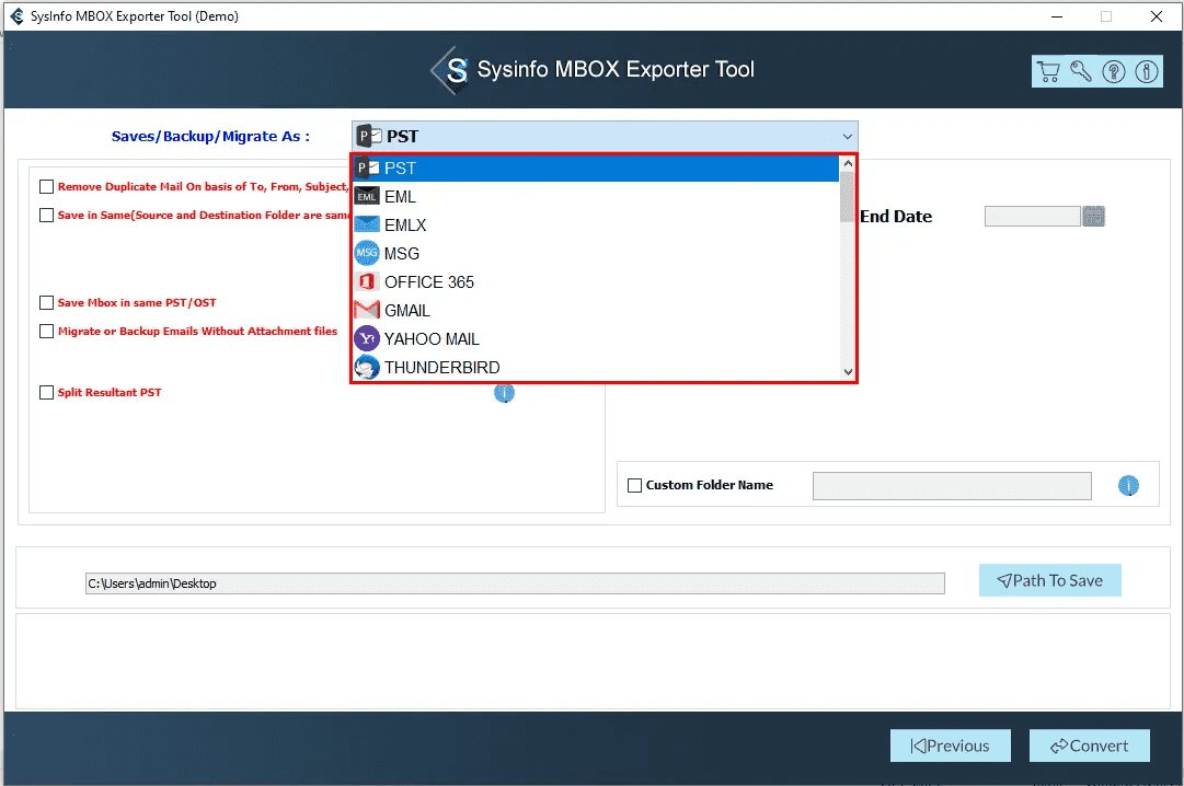 Pengeksport SYSINFO MBOX media 4
