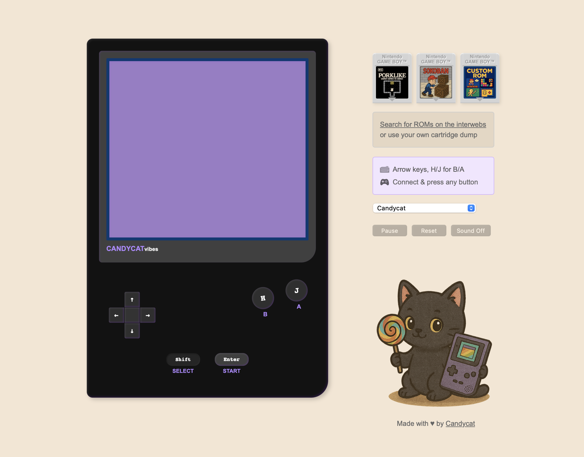 Média Gameboy vibrations - Un émulateur de jeu Gameboy sur le thème de Candycat dans le navigateur 2