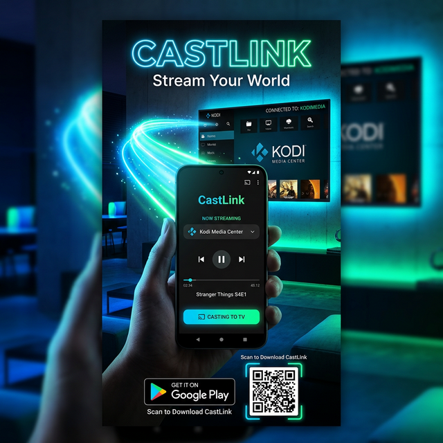 CastLink: Kodi Remote & Cast - Product Hunt launch logo and brand identity