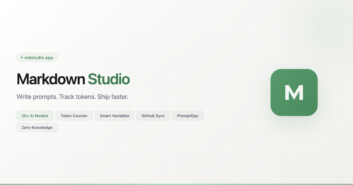 Markdown Studio - Main product screenshot demonstrating key features and user interface