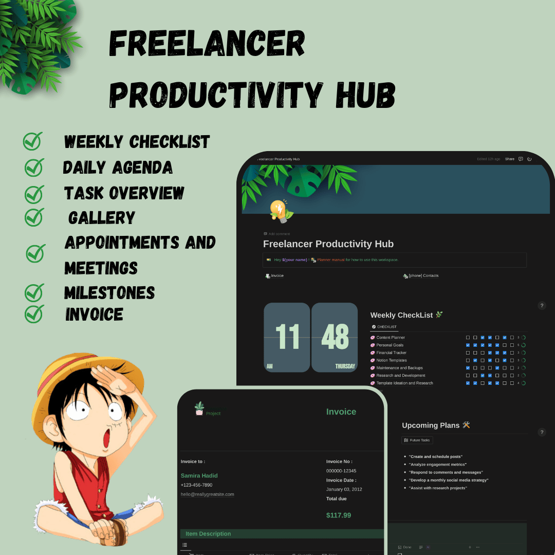 Noção do centro de produtividade freelancer
