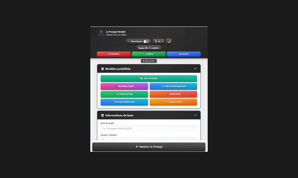 Le Prompt Parfait - Main product screenshot demonstrating key features and user interface