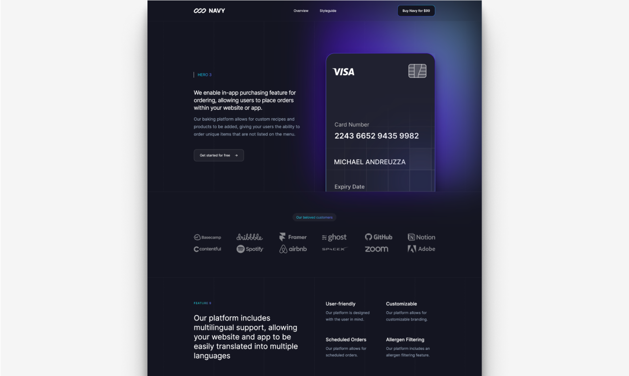Navi UI 키트 - Astro, Tailwind CSS & MDX로 ​​만든 어두운 다중 지대 테마 미디어 4