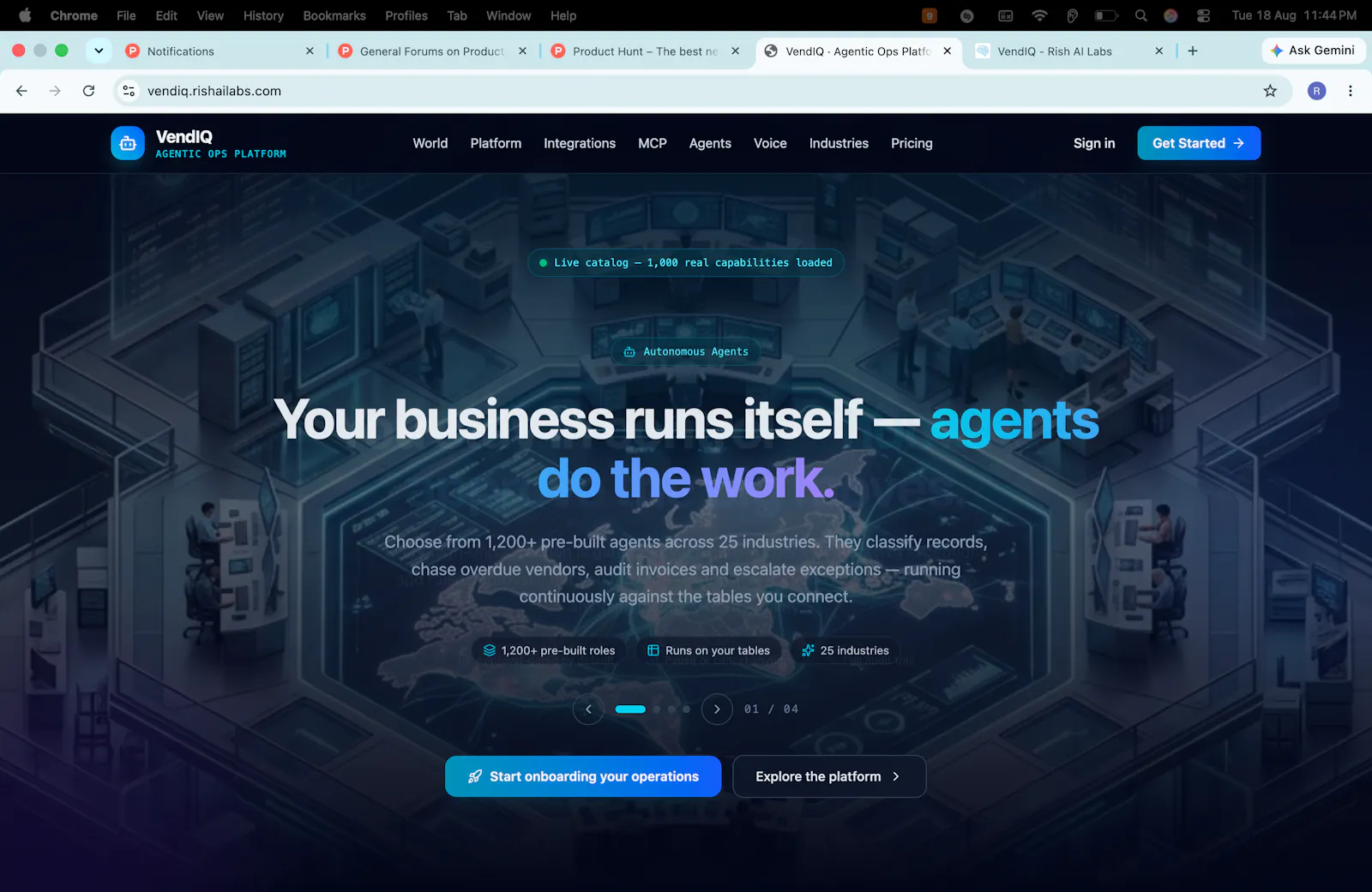 VendIQ · Agentic Ops Platform screenshot 2