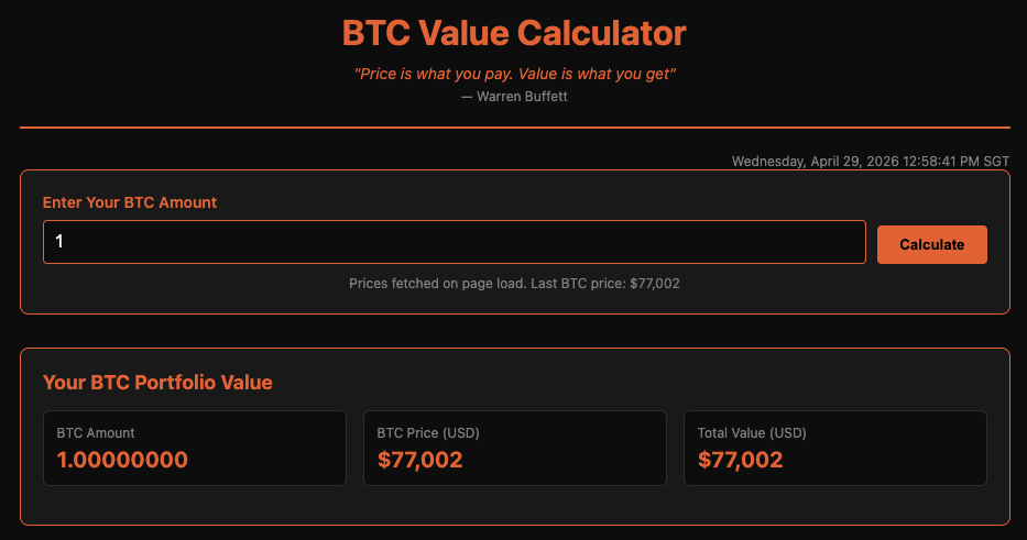 BTC Value Calculator gallery image