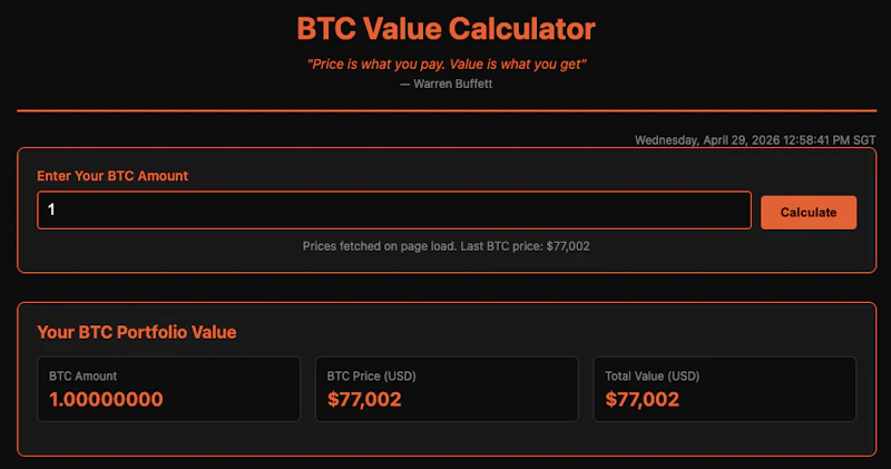 BTC Value Calculator screenshot 1