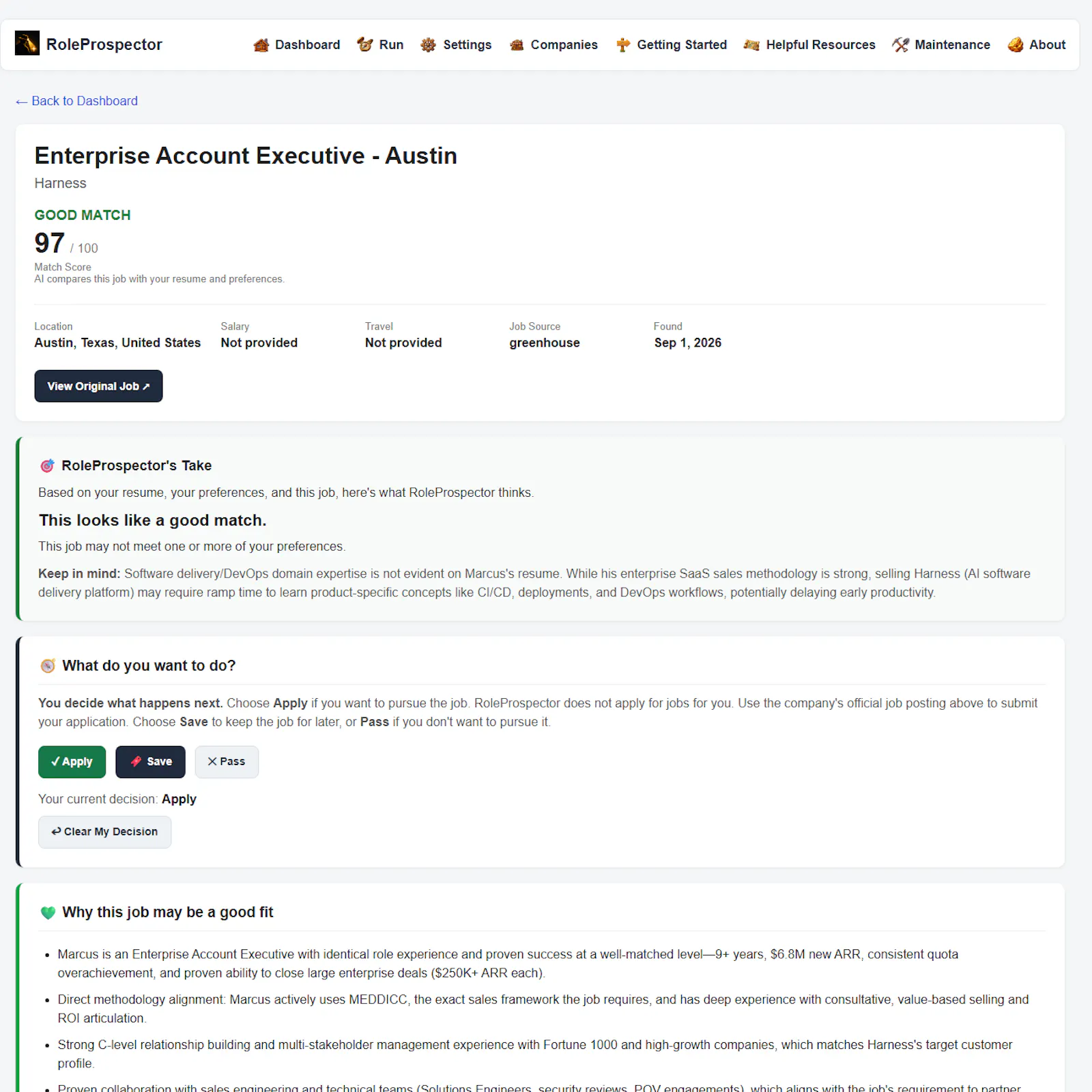 RoleProspector screenshot 2