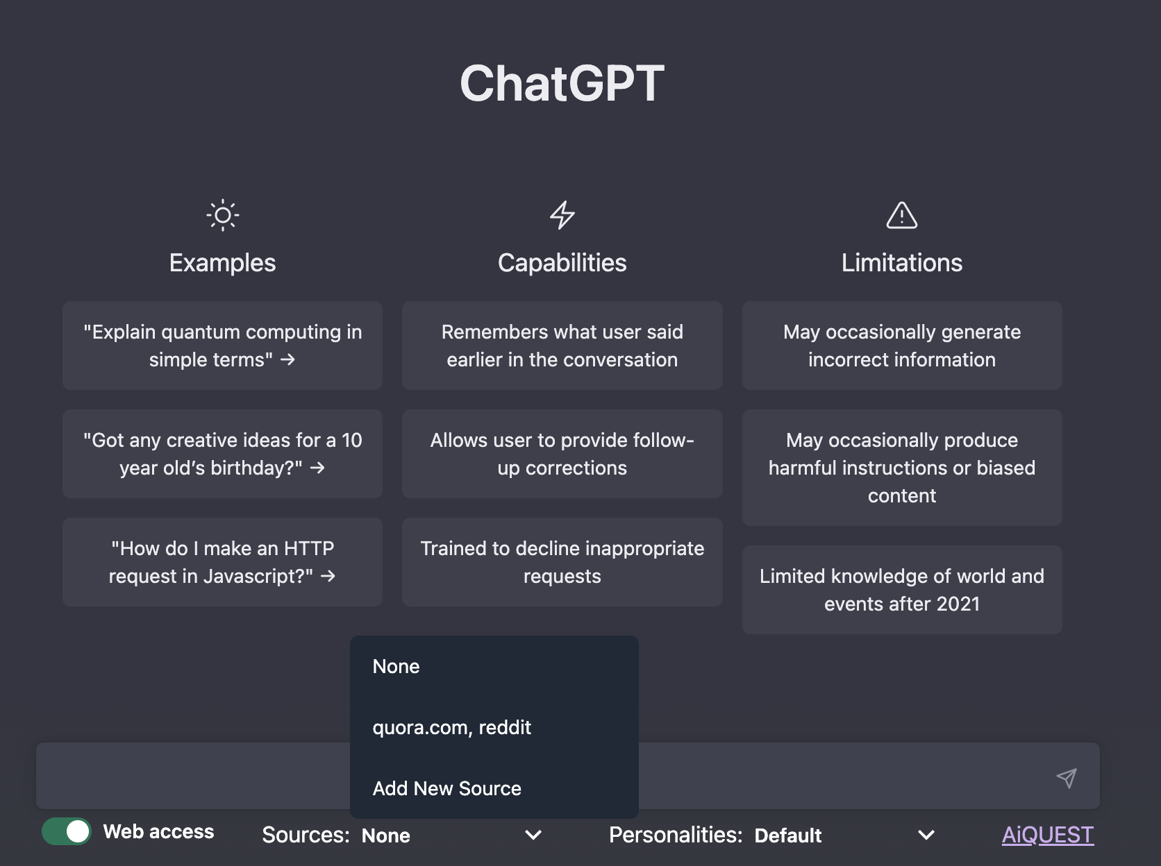 Aiquest sohbet: chatgpt cevap motoru media 3