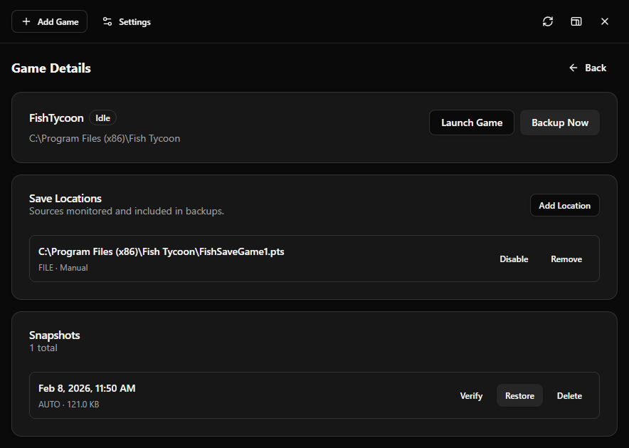 The Game Saver - Screenshot 3 showing product features and functionality