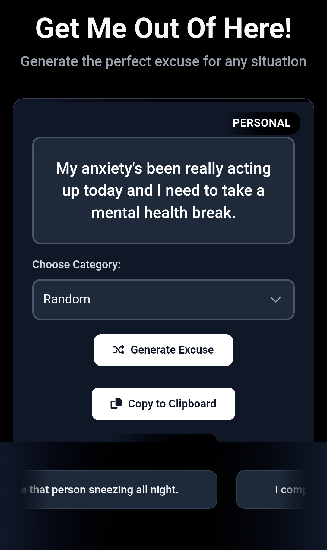 Best excuse generator of all time!