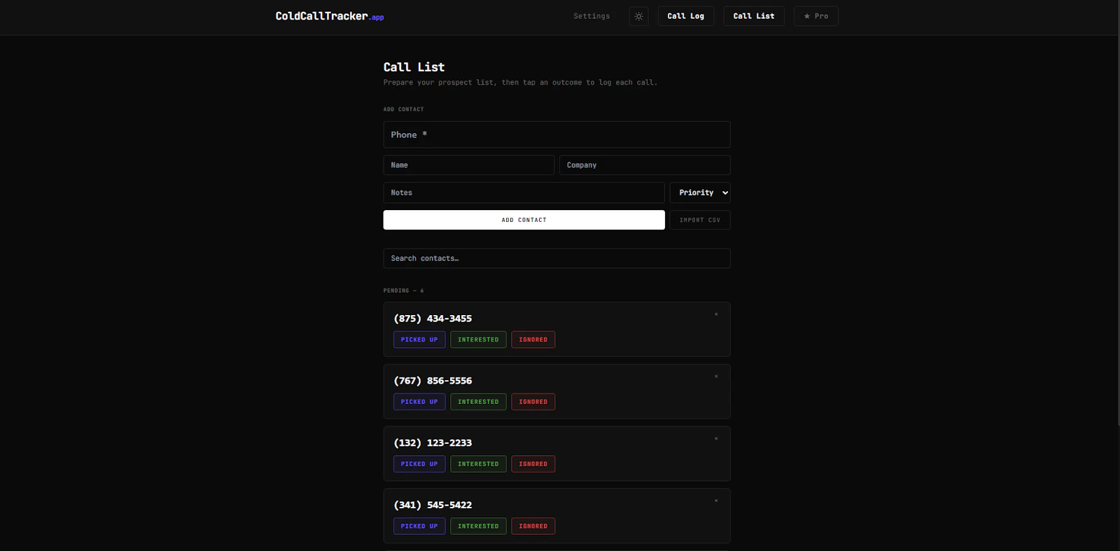 ColdCallTracker screenshot 2