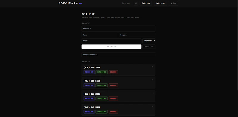 ColdCallTracker screenshot 2