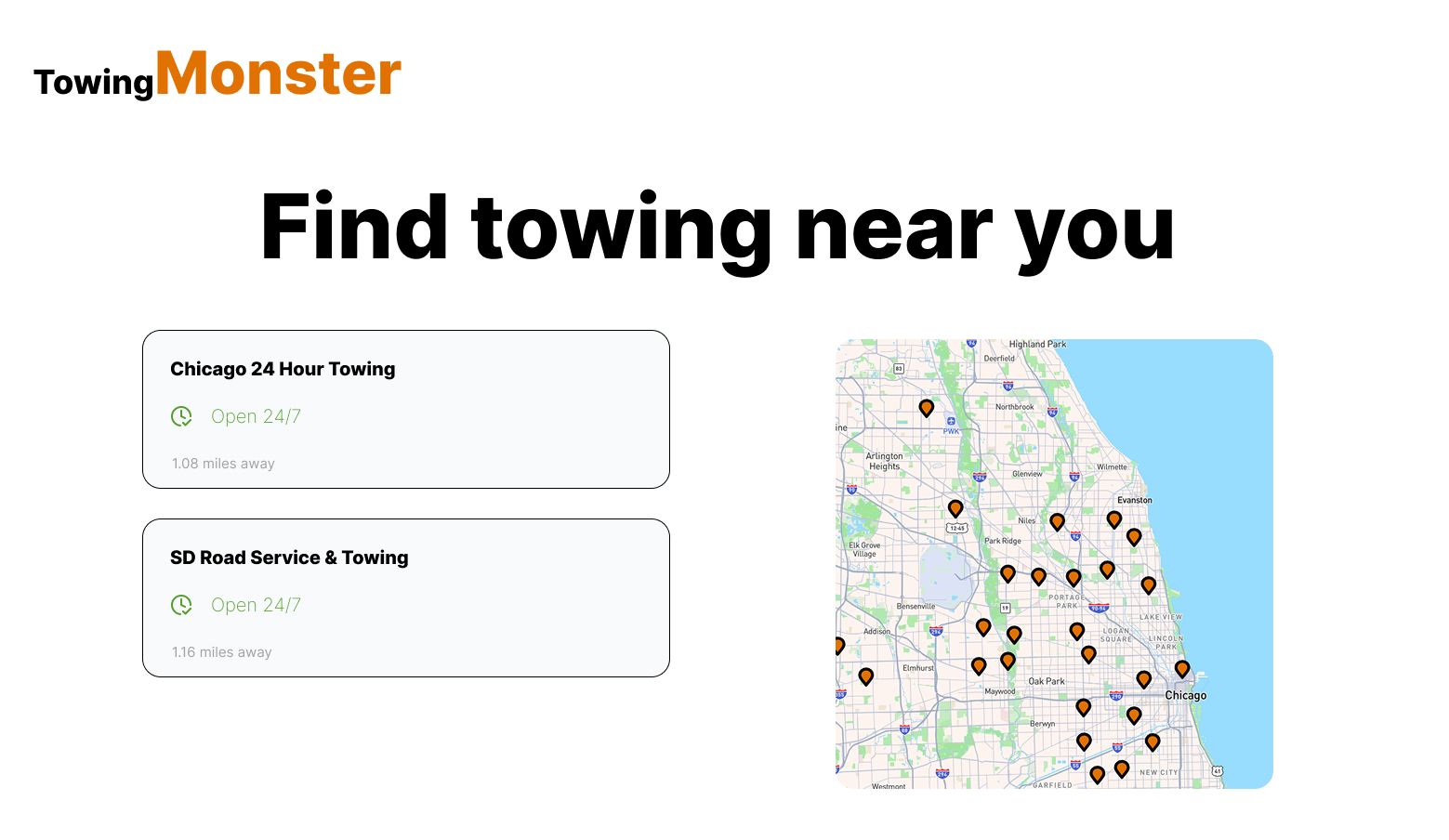 TowingMonster — Find towing near me - Screenshot 2 showing product features and functionality