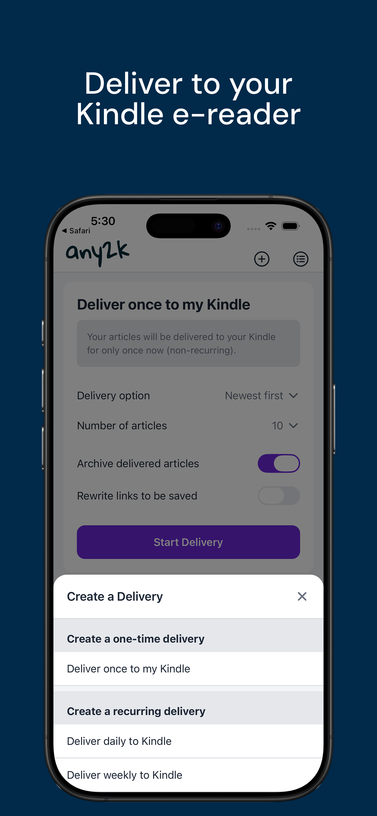 Any2K: cualquier cosa para Kindle - ¡Seleccione, lea y escuche su contenido en cualquier lugar y también en Kindle! media 9