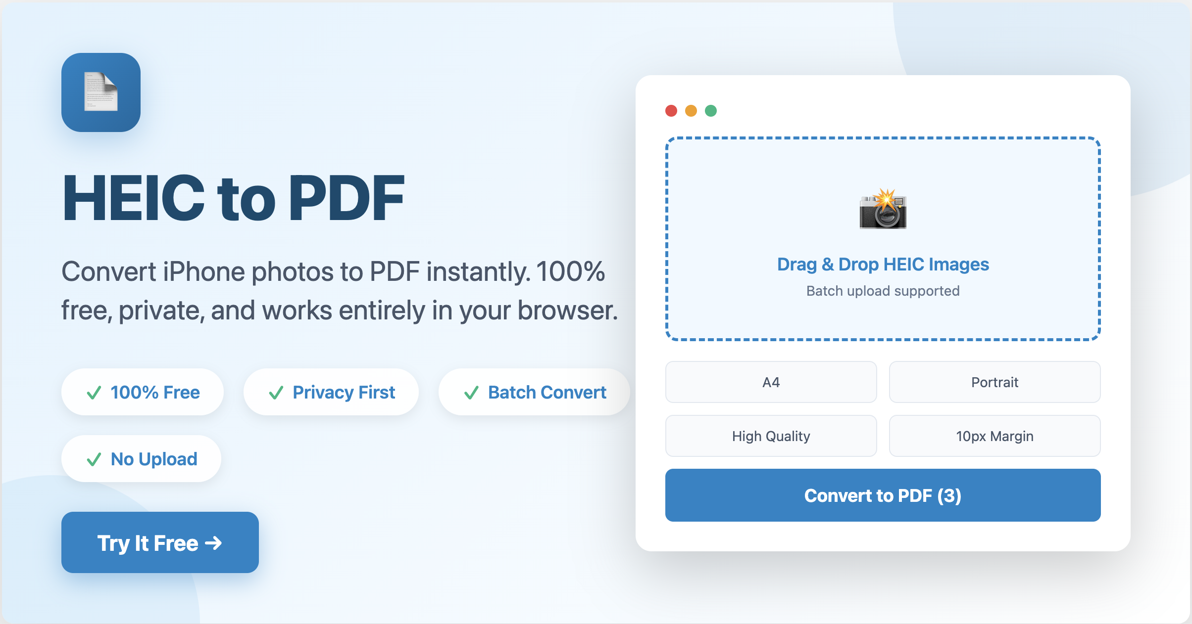 HEIC to PDF Converter - Main product screenshot demonstrating key features and user interface