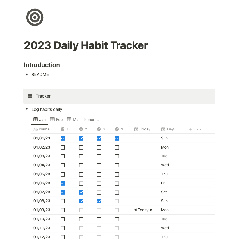 Mídia 5 de Rastreador de hábitos 2023 ▶ ︎ Modelo de noção - Rastreie hábitos com visualizações "Circle".