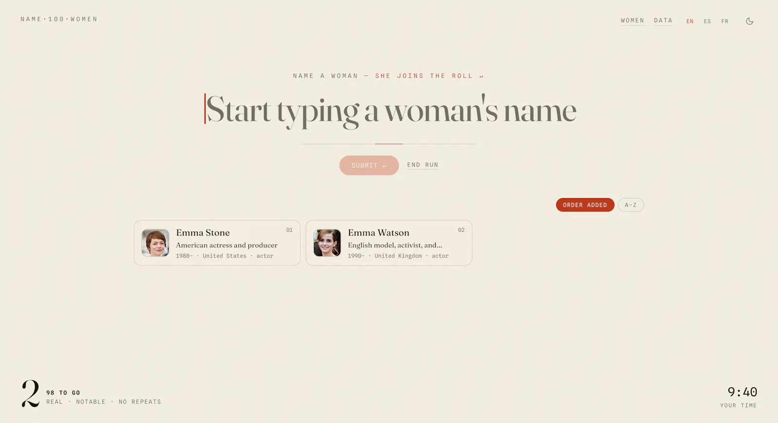 Name 100 Women screenshot 1