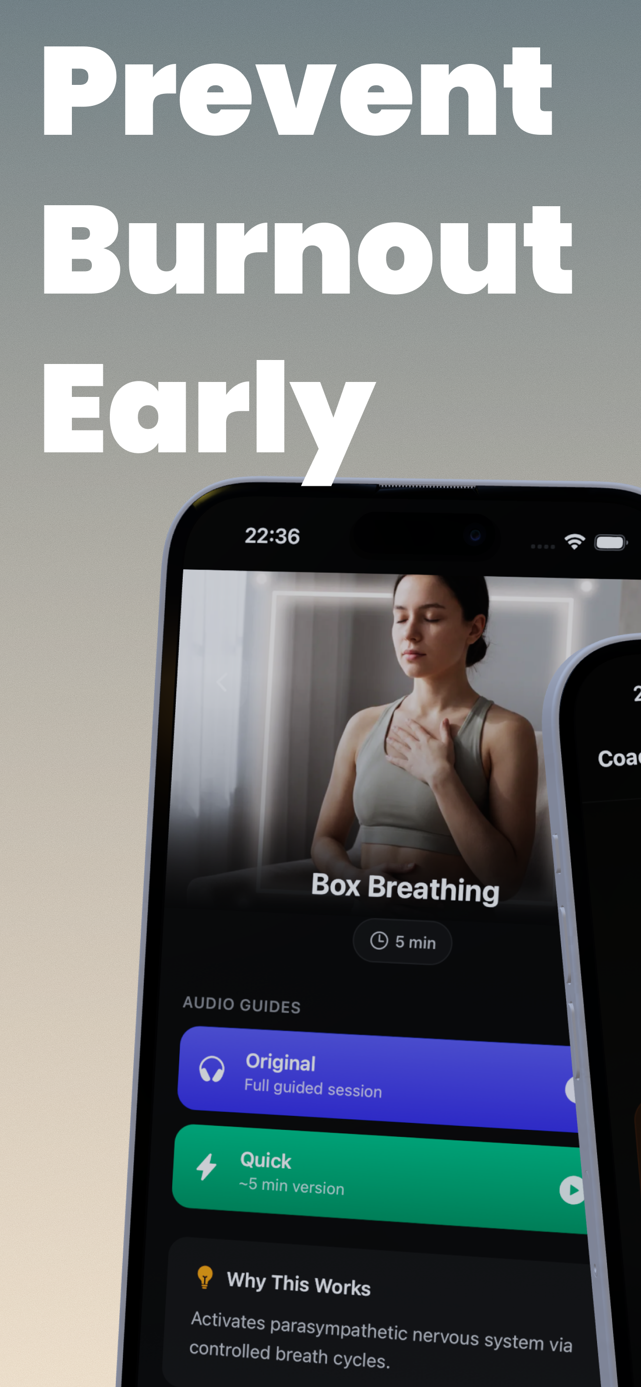 Coach Ultra: Stress & Burnout - Main product screenshot demonstrating key features and user interface