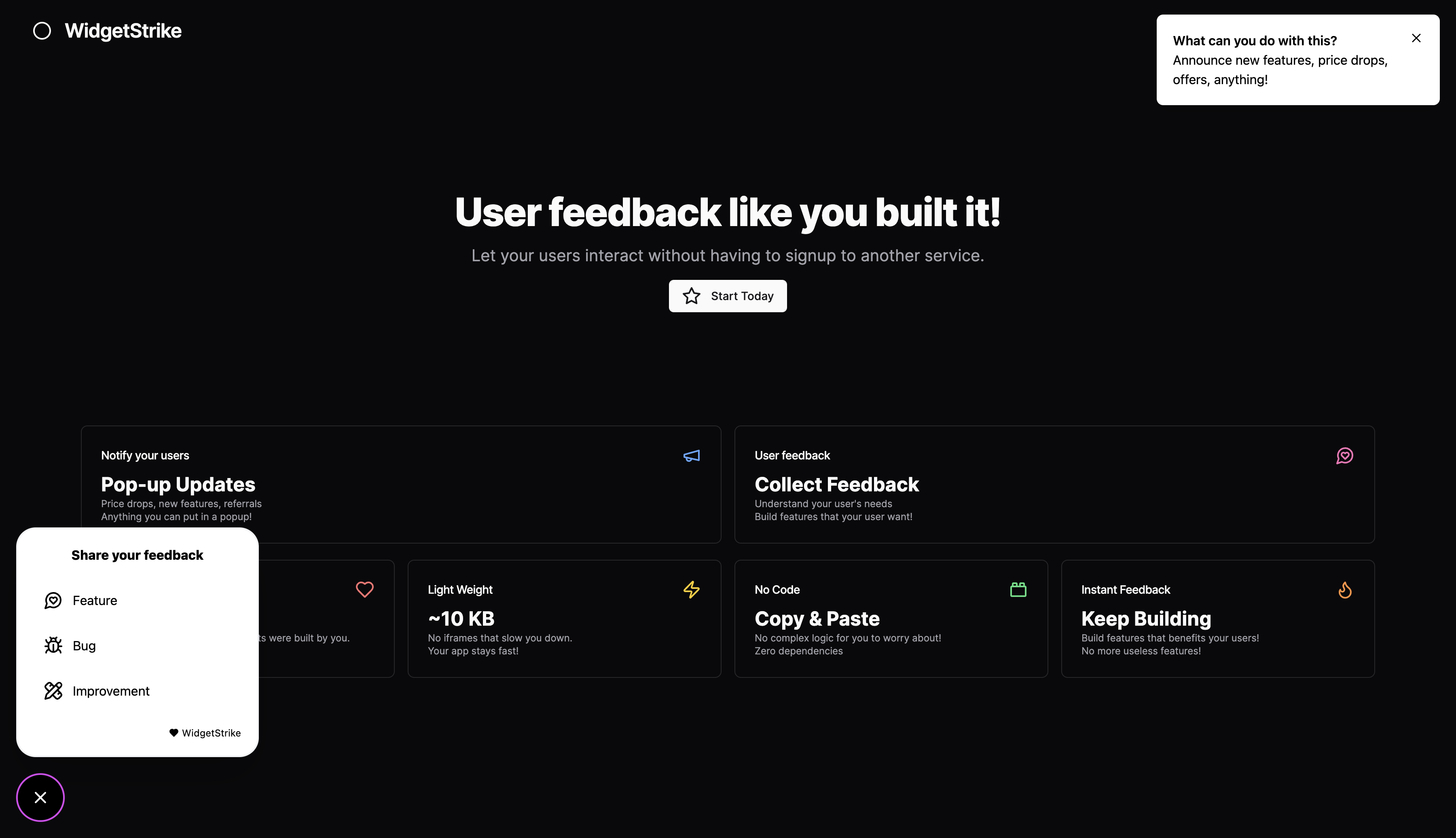 startuptile WidgetStrike-Collect user feedback without having to sign up